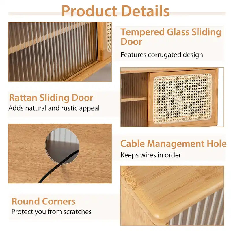 Meuble TV moderne Costway Console de divertissement avec rotin