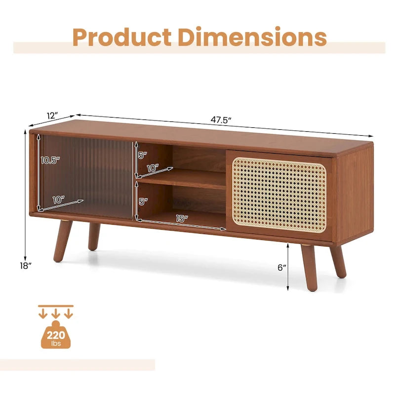 Meuble TV moderne Costway Console de divertissement avec rotin