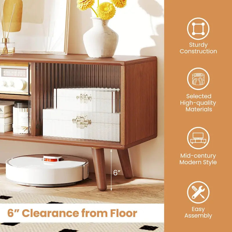 Meuble TV moderne Costway Console de divertissement avec rotin