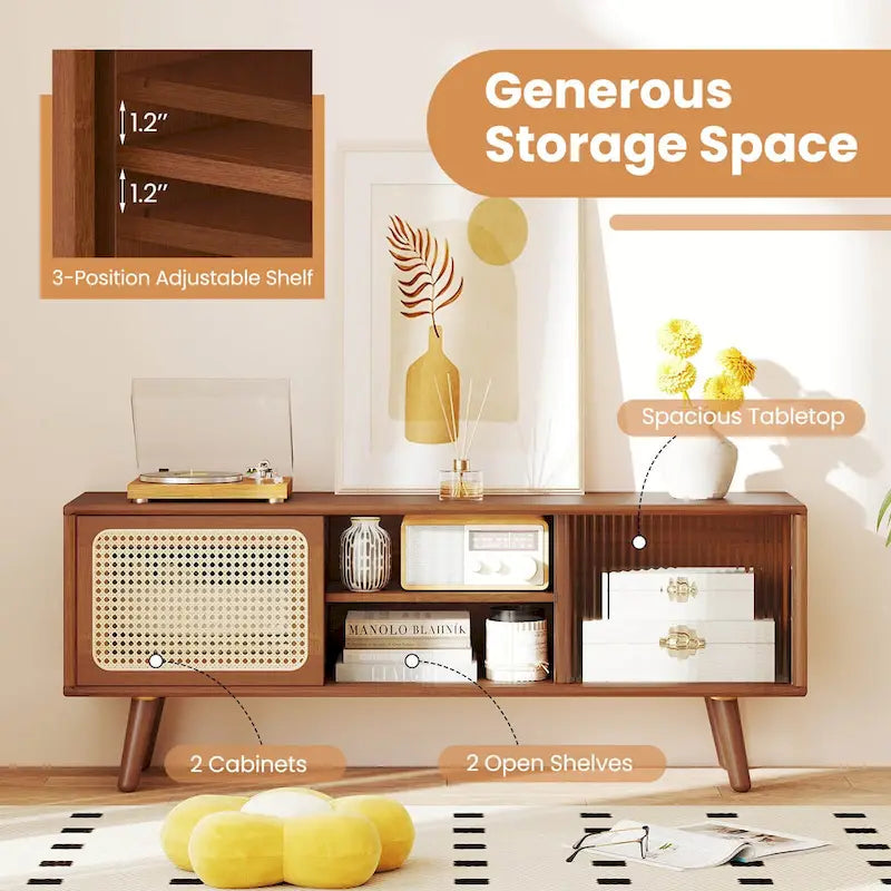 Meuble TV moderne Costway Console de divertissement avec rotin