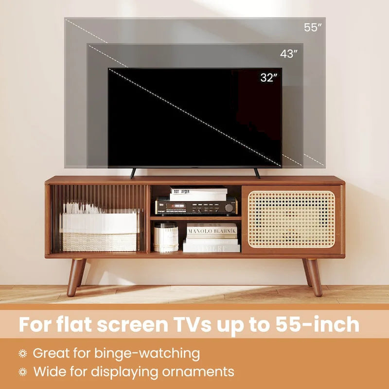 Meuble TV moderne Costway Console de divertissement avec rotin