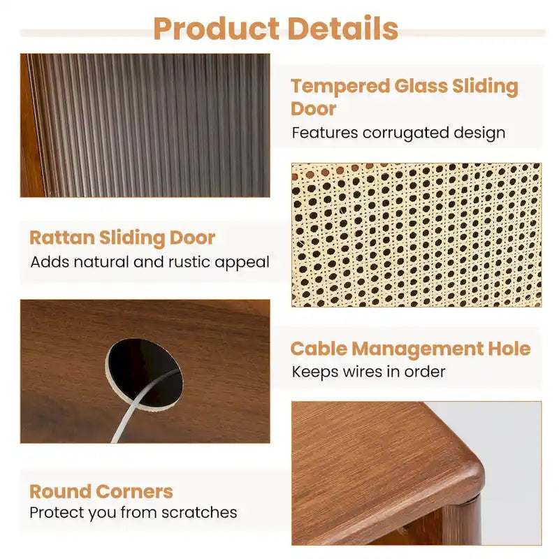 Meuble TV moderne Costway Console de divertissement avec rotin