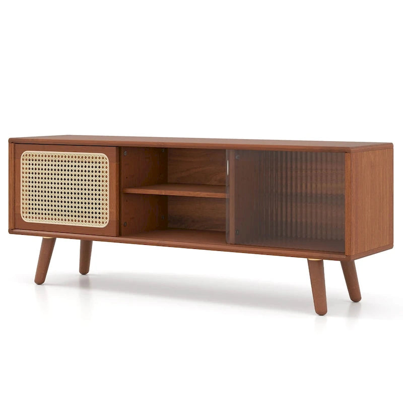 Meuble TV moderne Costway Console de divertissement avec rotin