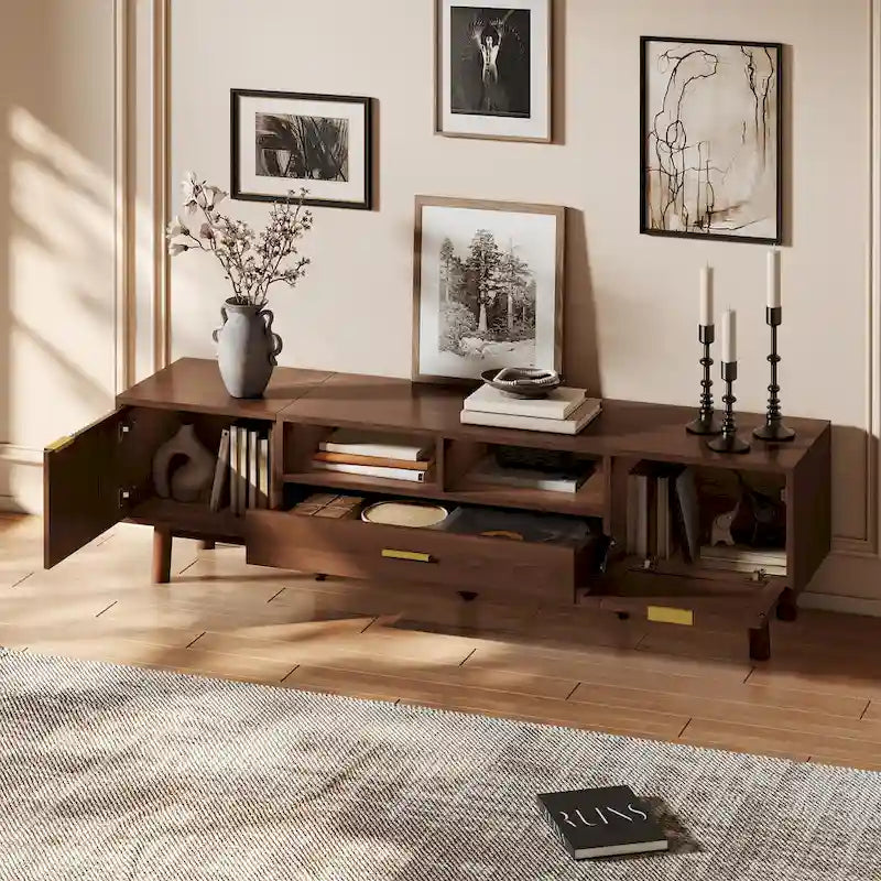 Meuble TV en bois pour téléviseurs de 75 pouces, Meuble TV moderne pour salon