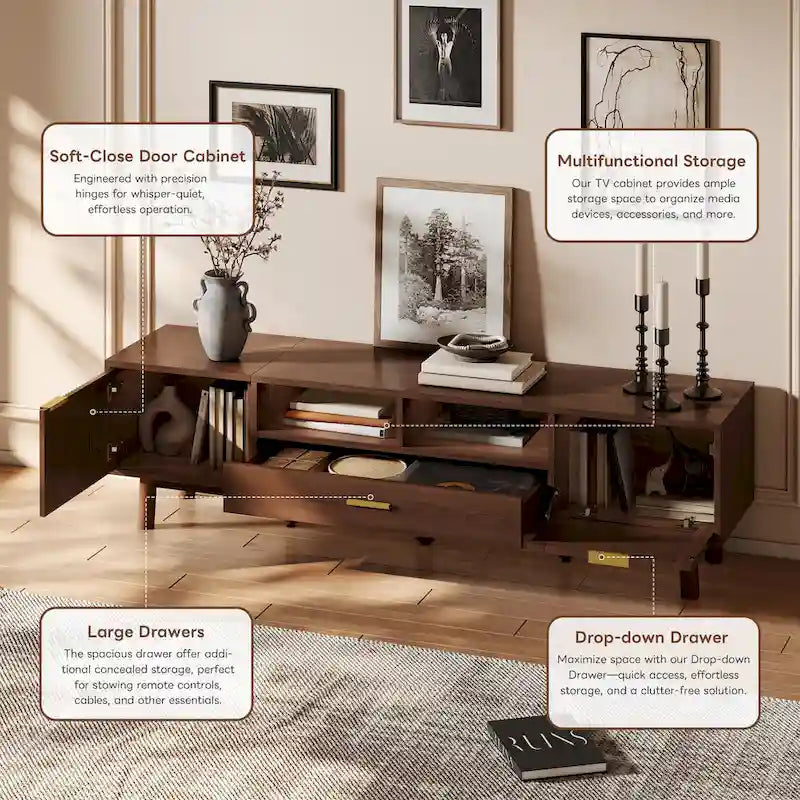 Meuble TV en bois pour téléviseurs de 75 pouces, Meuble TV moderne pour salon