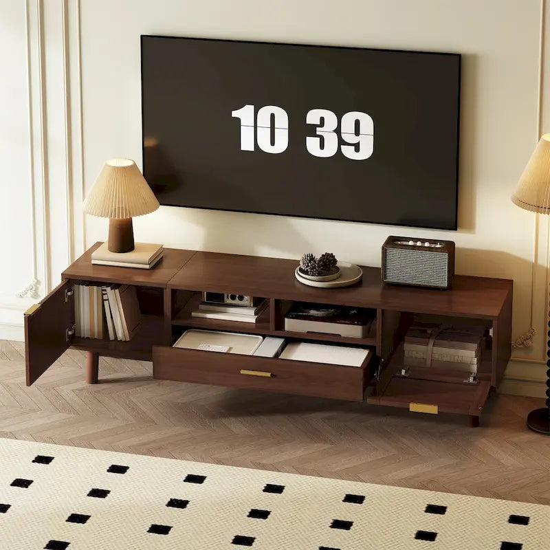 Meuble TV en bois pour téléviseurs de 75 pouces, Meuble TV moderne pour salon