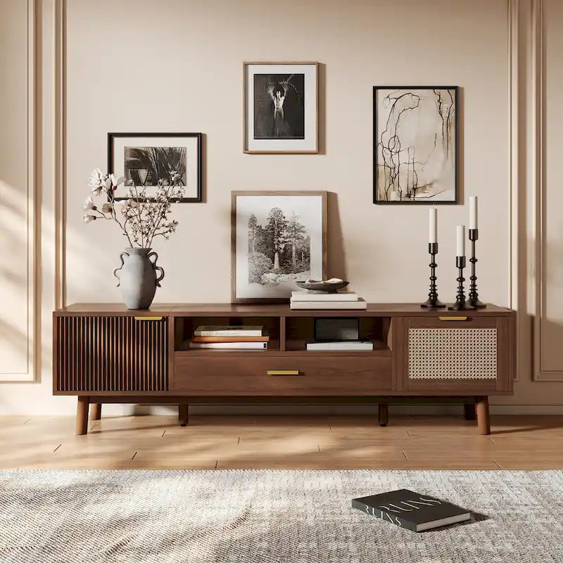 Meuble TV en bois pour téléviseurs de 75 pouces, Meuble TV moderne pour salon
