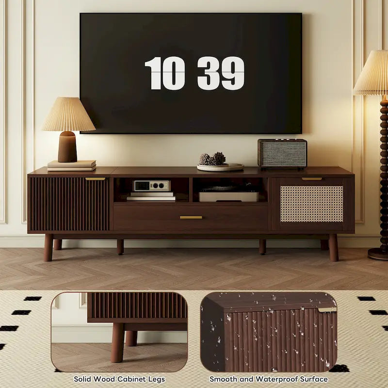 Meuble TV en bois pour téléviseurs de 75 pouces, Meuble TV moderne pour salon