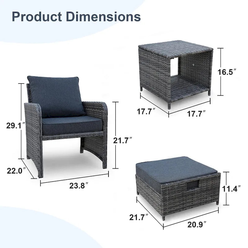 Ensemble de patio en osier 5 pièces - Chaises avec poufs et table basse pour piscine, jardin, balcon