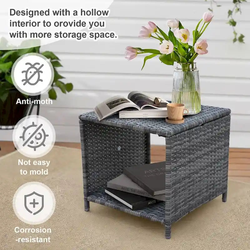 Ensemble de patio en osier 5 pièces - Chaises avec poufs et table basse pour piscine, jardin, balcon
