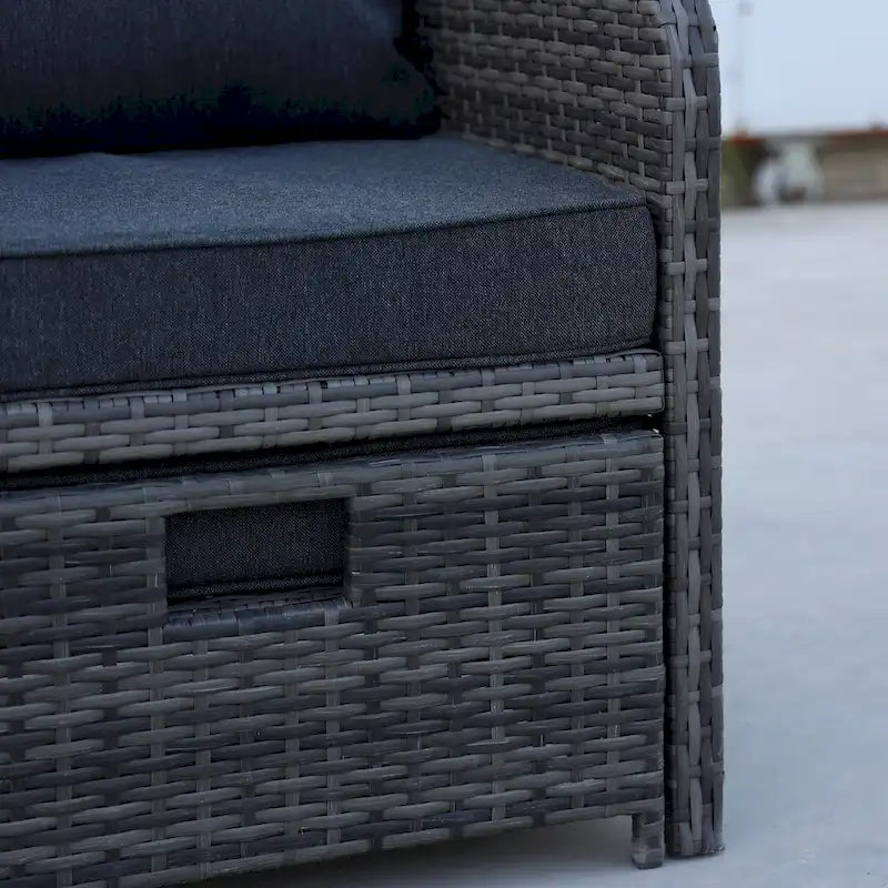 Ensemble de patio en osier 5 pièces - Chaises avec poufs et table basse pour piscine, jardin, balcon