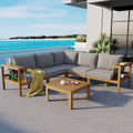 Ensemble de canapés de jardin 4 pièces en bois d'acacia, canapé de terrasse en forme de L avec table basse, ensemble de conversation avec coussins