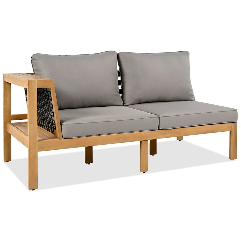 Ensemble de canapés de jardin 4 pièces en bois d'acacia, canapé de terrasse en forme de L avec table basse, ensemble de conversation avec coussins