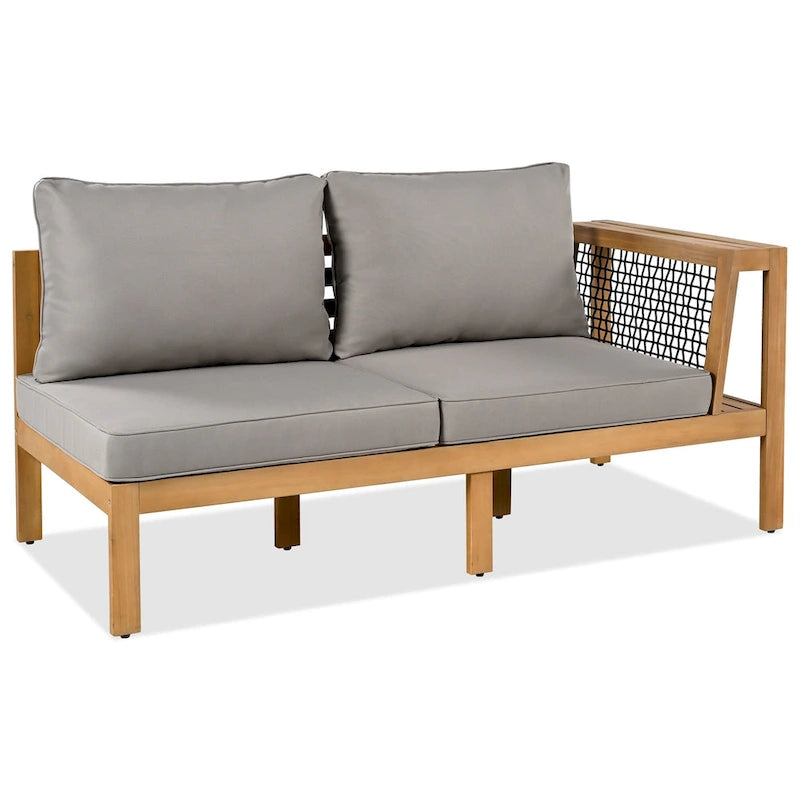 Ensemble de canapés de jardin 4 pièces en bois d'acacia, canapé de terrasse en forme de L avec table basse, ensemble de conversation avec coussins