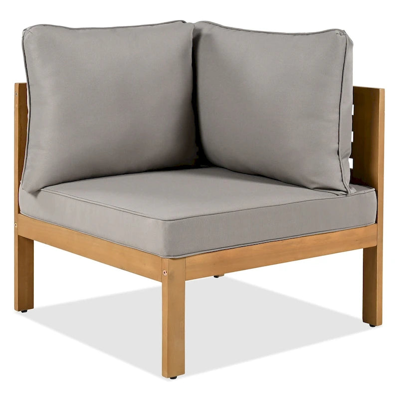 Ensemble de canapés de jardin 4 pièces en bois d'acacia, canapé de terrasse en forme de L avec table basse, ensemble de conversation avec coussins