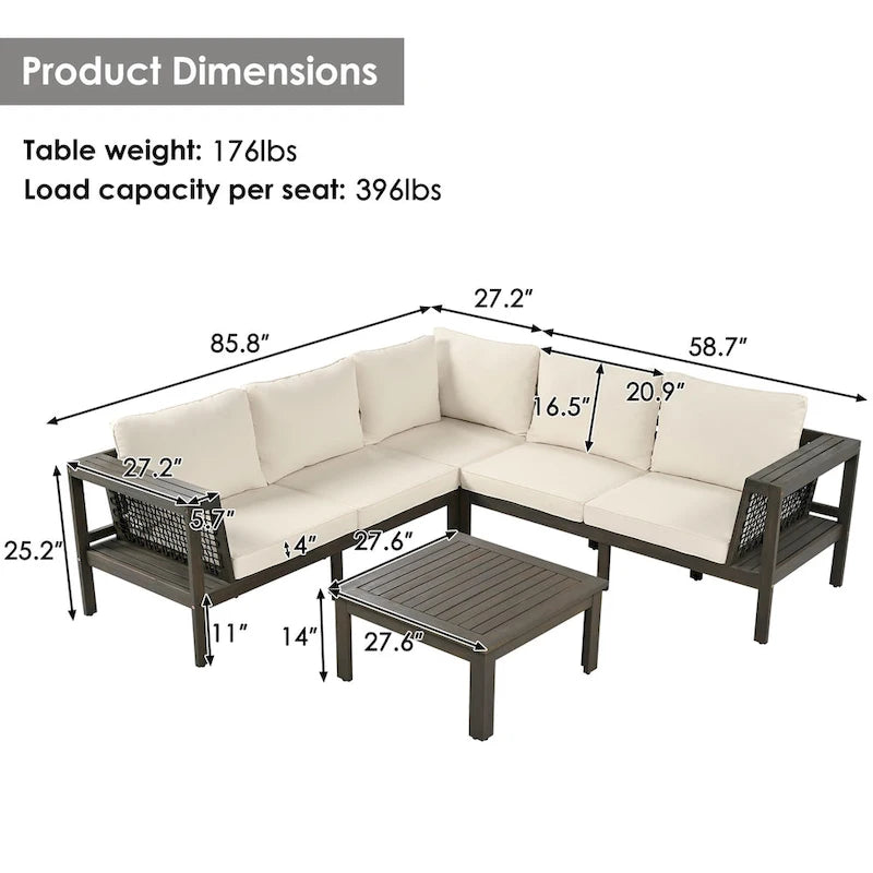 Ensemble de canapés de jardin 4 pièces en bois d'acacia, canapé de terrasse en forme de L avec table basse, ensemble de conversation avec coussins