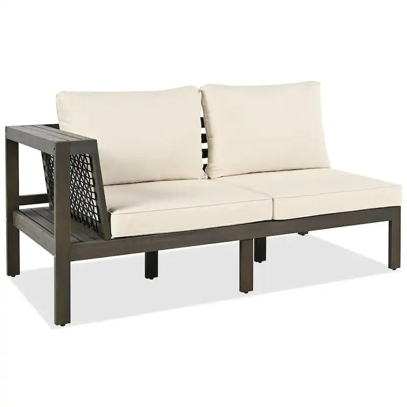 Ensemble de canapés de jardin 4 pièces en bois d'acacia, canapé de terrasse en forme de L avec table basse, ensemble de conversation avec coussins