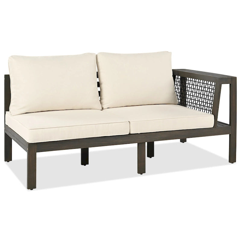 Ensemble de canapés de jardin 4 pièces en bois d'acacia, canapé de terrasse en forme de L avec table basse, ensemble de conversation avec coussins