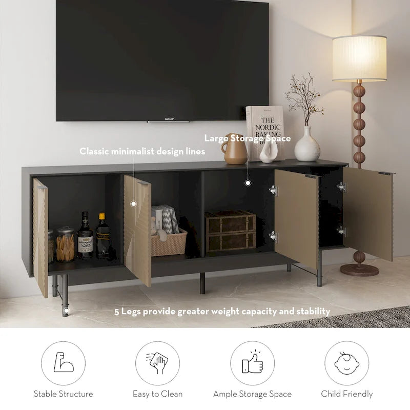 WESOME 64.45 Meuble TV / Meuble multimédia de style Mid-Century avec portes