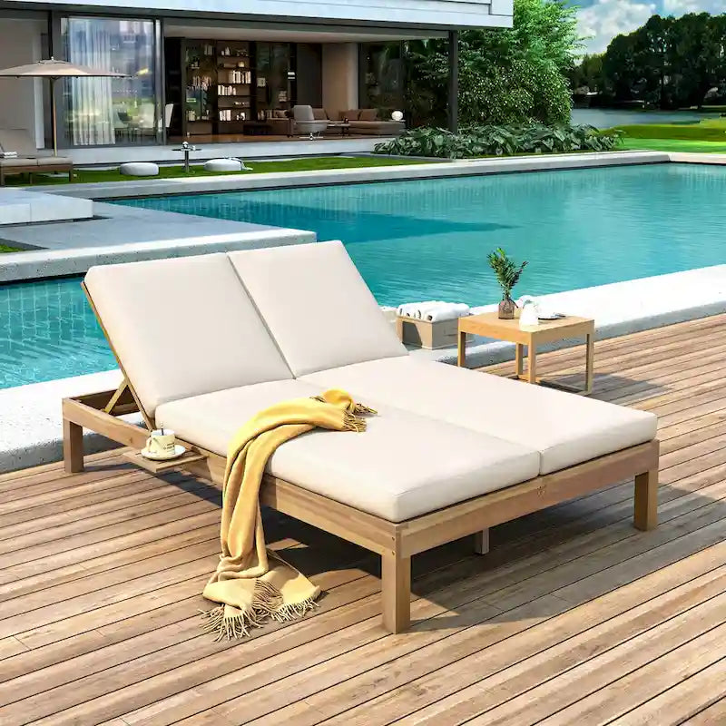 Chaise longue à 2 positions réglables, plateaux pliants pour la piscine, le patio