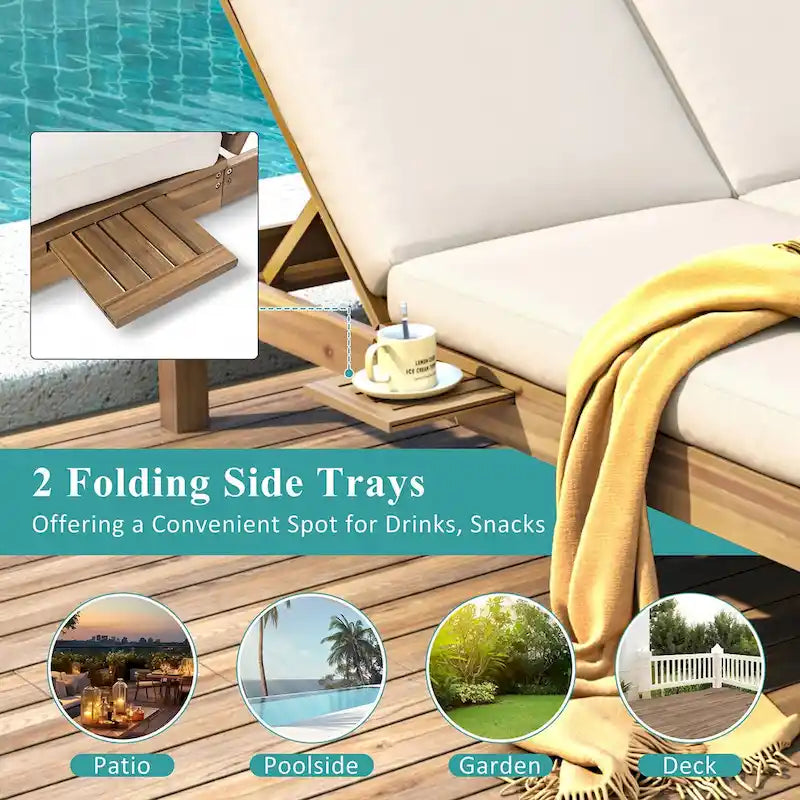 Chaise longue à 2 positions réglables, plateaux pliants pour la piscine, le patio