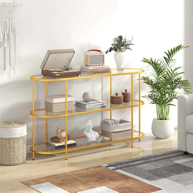 Meuble TV à 3 niveaux Costway pour téléviseurs jusqu'à 65 po avec étagères en verre trempé - Voir détails