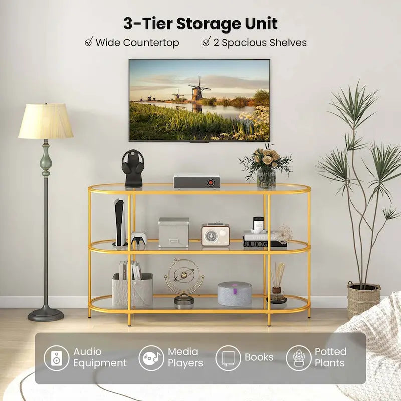 Meuble TV à 3 niveaux Costway pour téléviseurs jusqu'à 65 po avec étagères en verre trempé - Voir détails