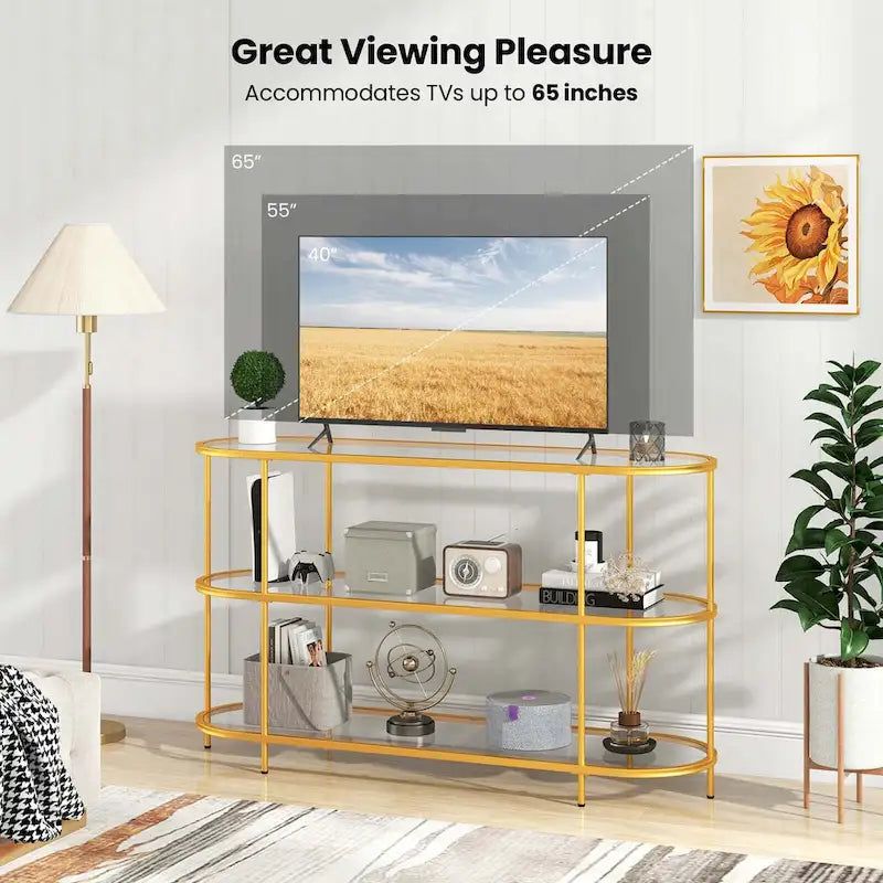 Meuble TV à 3 niveaux Costway pour téléviseurs jusqu'à 65 po avec étagères en verre trempé - Voir détails