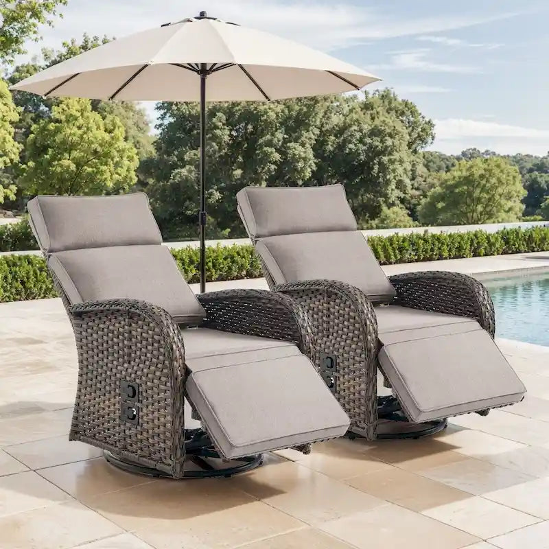 Pocassy Lot de 2 chaises longues d'extérieur polyvalentes avec coussin beige