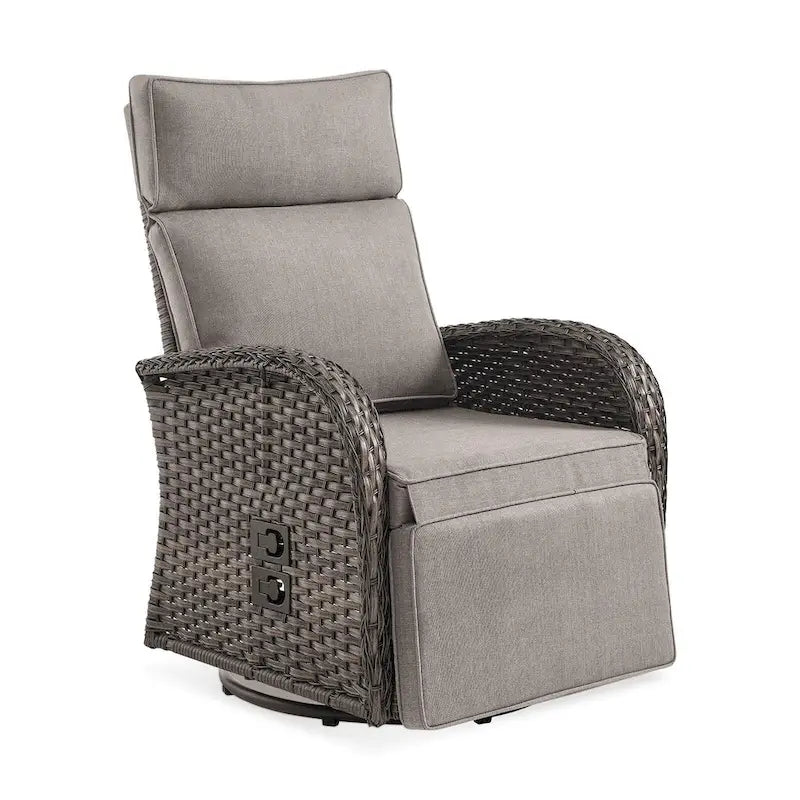 Pocassy Chaise longue d'extérieur tous temps en osier marron avec coussin beige