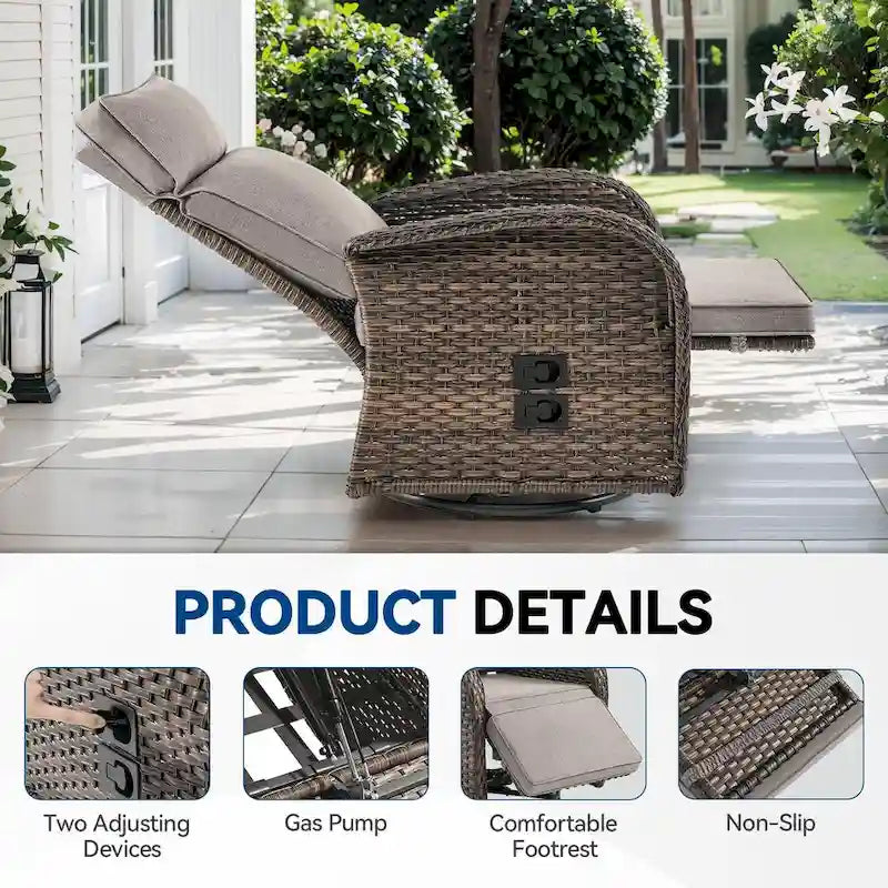 Pocassy Chaise longue d'extérieur tous temps en osier marron avec coussin beige