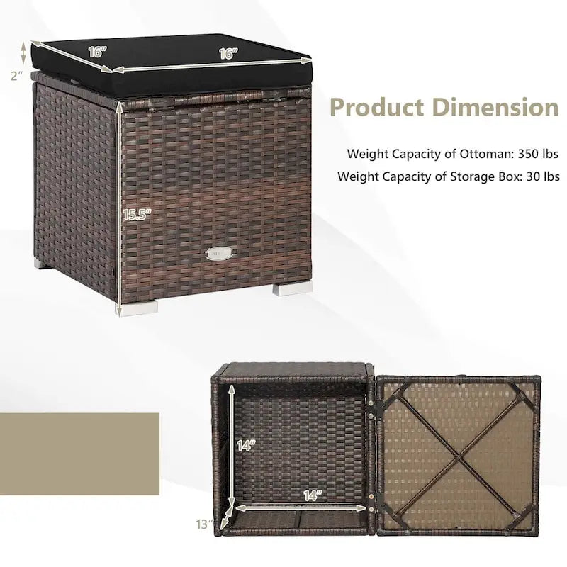 Gymax 2 tabourets ottomans en rotin avec rangement et repose-pieds