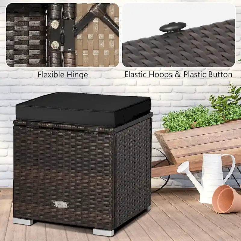 Gymax 2 tabourets ottomans en rotin avec rangement et repose-pieds