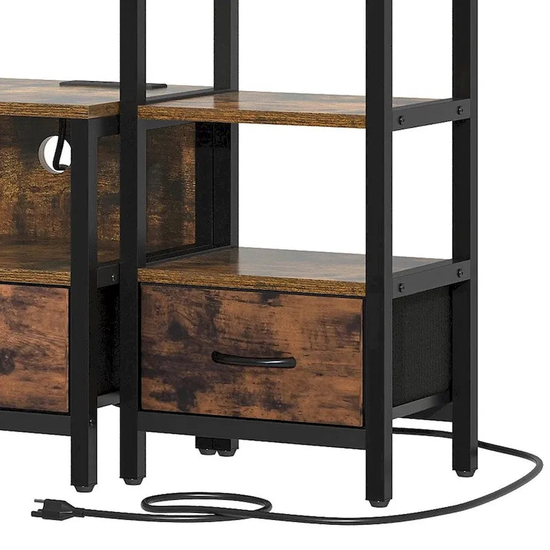 Meuble TV LED de 147 cm (58 po) pour téléviseurs de 43 à 65 po avec rangement et bibliothèque à 4 niveaux, brun rustique