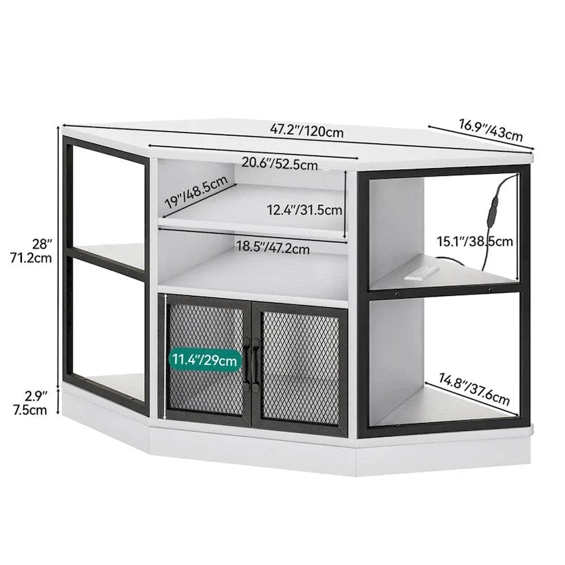 Meuble TV d'angle avec rangements et éclairage LED - 47 pouces de large