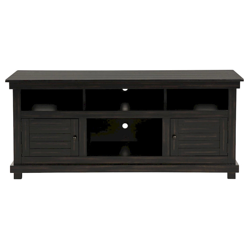 Meuble TV Ayne, 2 portes et 4 étagères, bois noir 60 pouces