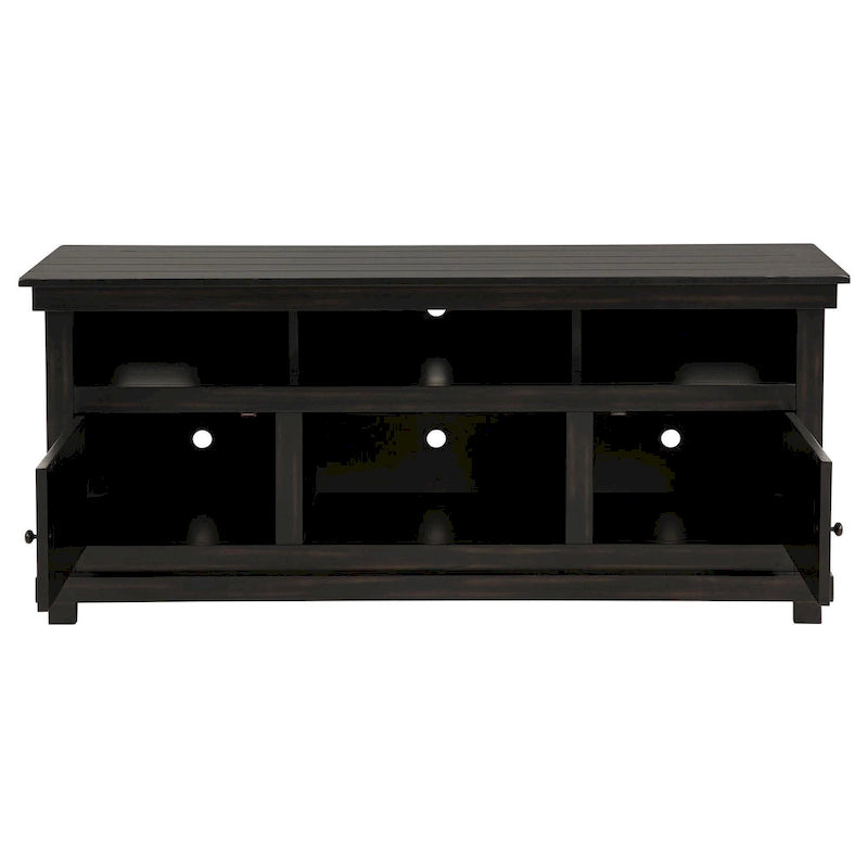 Meuble TV Ayne, 2 portes et 4 étagères, bois noir 60 pouces