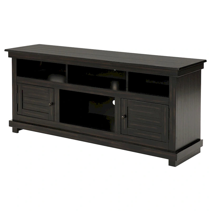 Meuble TV Ayne, 2 portes et 4 étagères, bois noir 60 pouces
