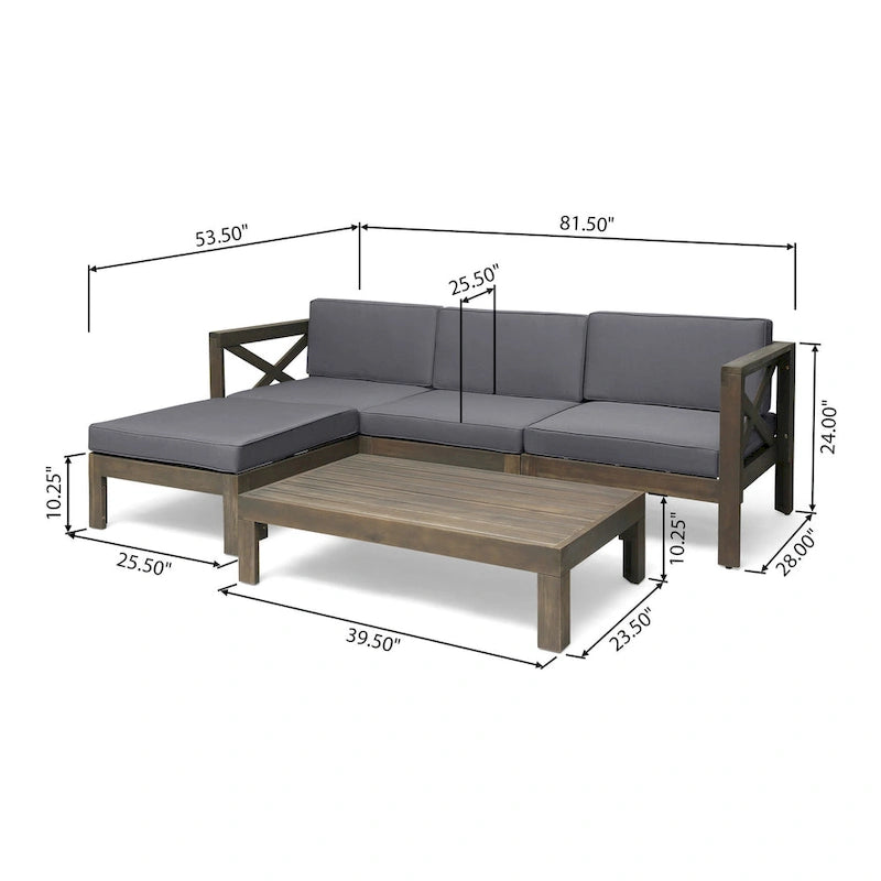 Liom Ensemble de canapé sectionnel d'extérieur 5 pièces avec pouf, table basse, gris