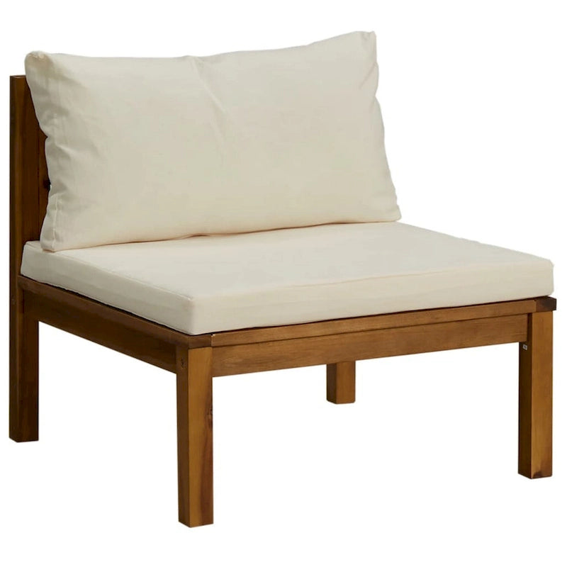 Ensemble de canapé modulaire d'extérieur 6 pièces, coussins crème, bois d'acacia massif marron