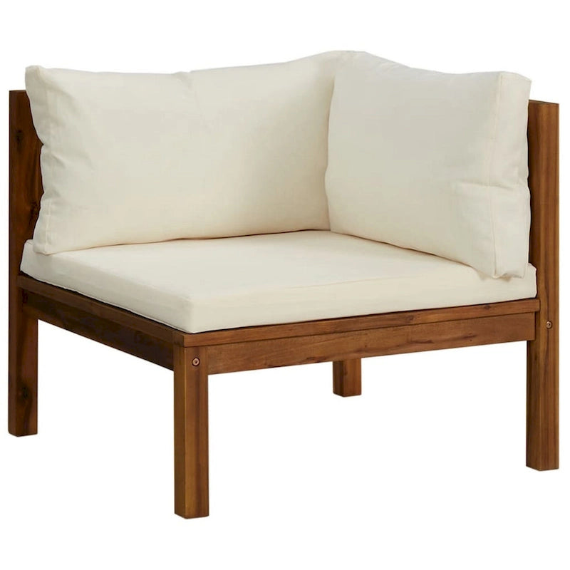 Ensemble de canapé modulaire d'extérieur 6 pièces, coussins crème, bois d'acacia massif marron