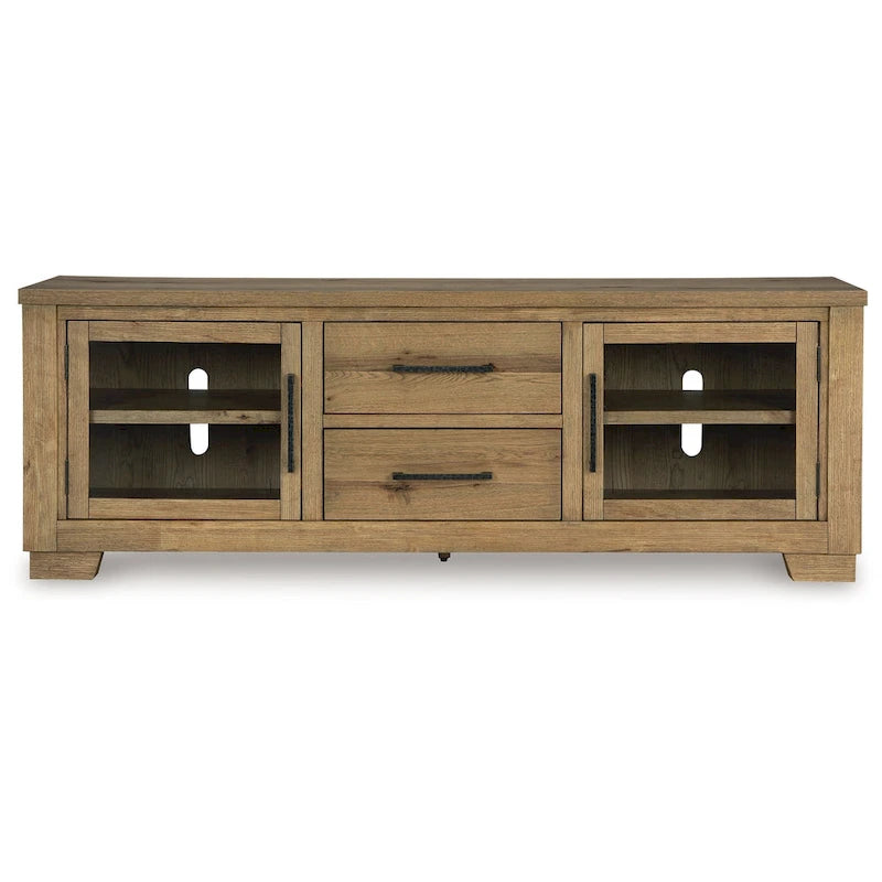 Meuble TV Galli, 2 tiroirs, 4 étagères, Bois brun, 80 pouces