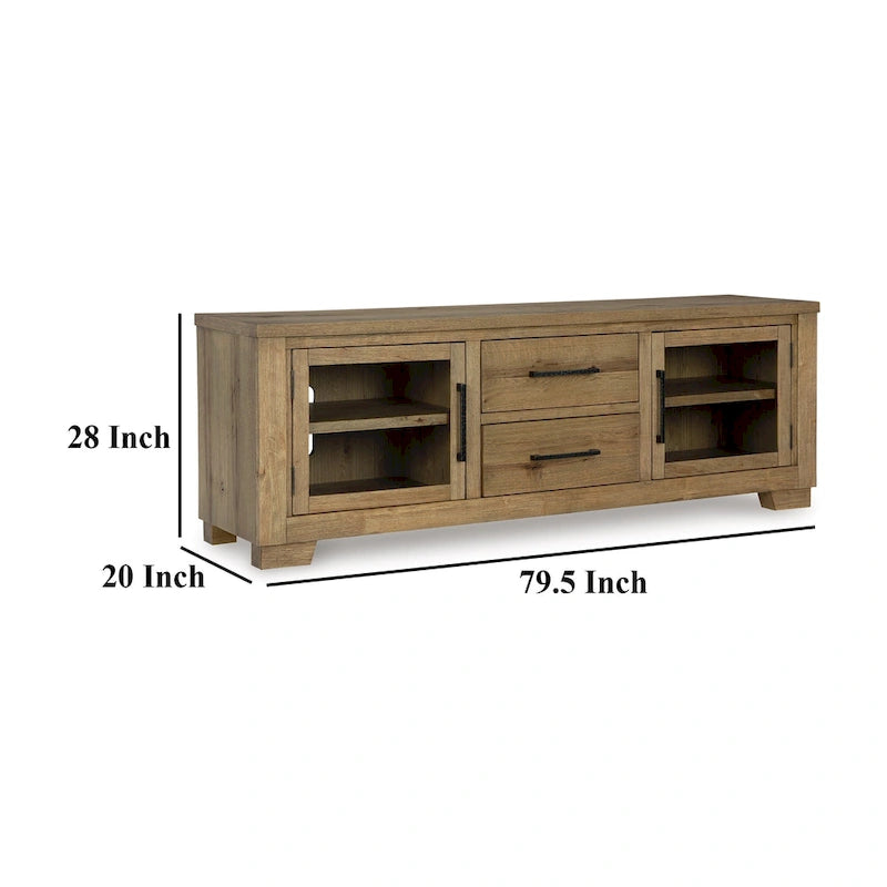 Meuble TV Galli, 2 tiroirs, 4 étagères, Bois brun, 80 pouces