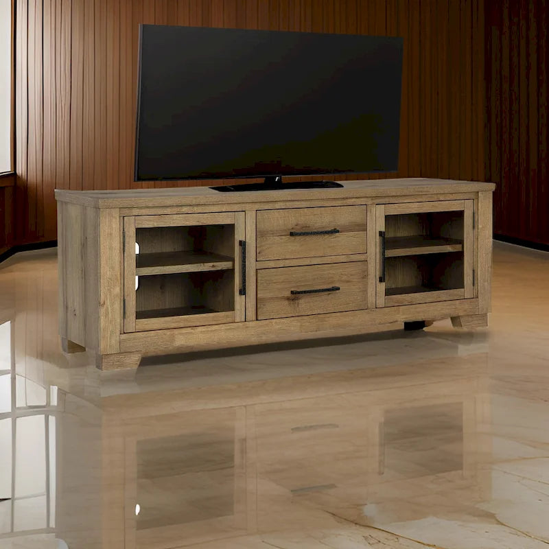 Meuble TV Galli, 2 tiroirs, 4 étagères, Bois brun, 80 pouces