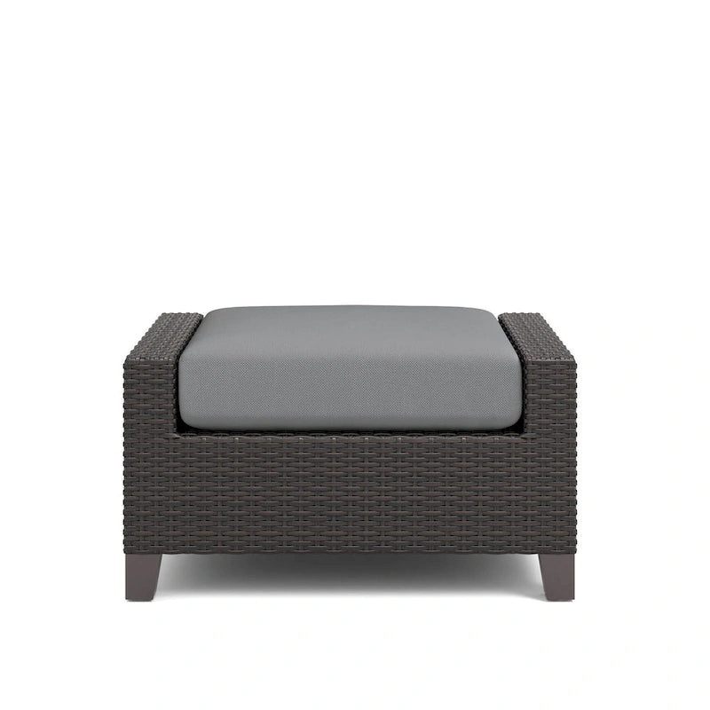 Lot de 2 poufs d'extérieur Kyl, 74 cm, dessus rembourré gris avec cadre tressé
