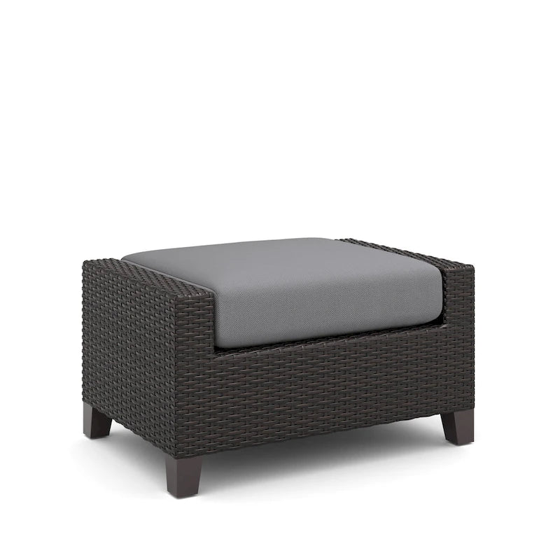 Lot de 2 poufs d'extérieur Kyl, 74 cm, dessus rembourré gris avec cadre tressé
