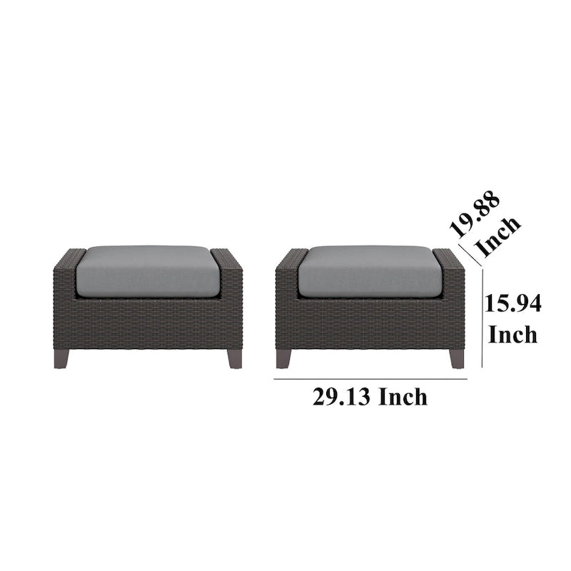Lot de 2 poufs d'extérieur Kyl, 74 cm, dessus rembourré gris avec cadre tressé