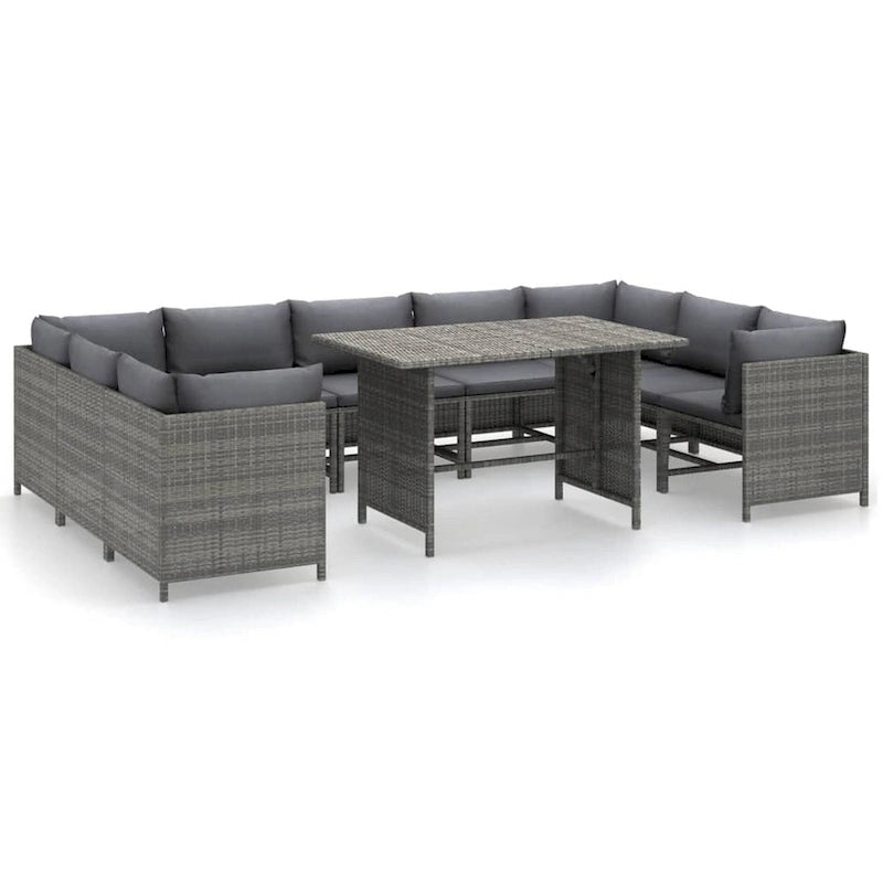 Canapé modulable d'extérieur Ley 10 places, coussins gris, rotin