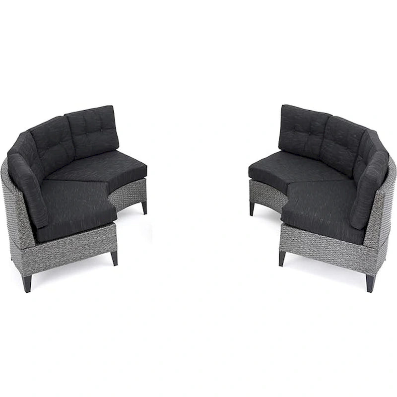 Rune Outdoor Curved 4 Seater Sofa, PE Rattan Weave, Iron, Gray Fabric