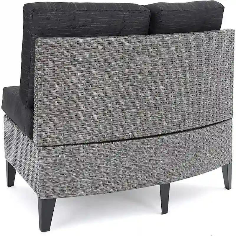 Canapé d'extérieur incurvé 4 places Rune, Résine tressée PE, Fer, Tissu gris